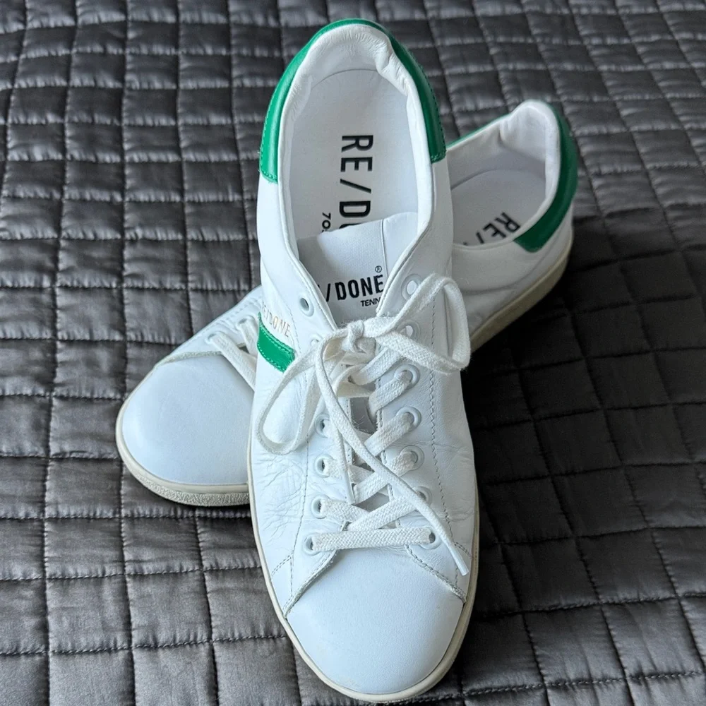 Re/Done 70’s Tennis Sneakers with Green Accents Size US 9 & EU 39